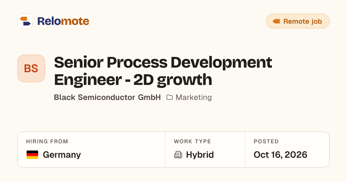 Senior Process Development Engineer - 2D growth at Black…