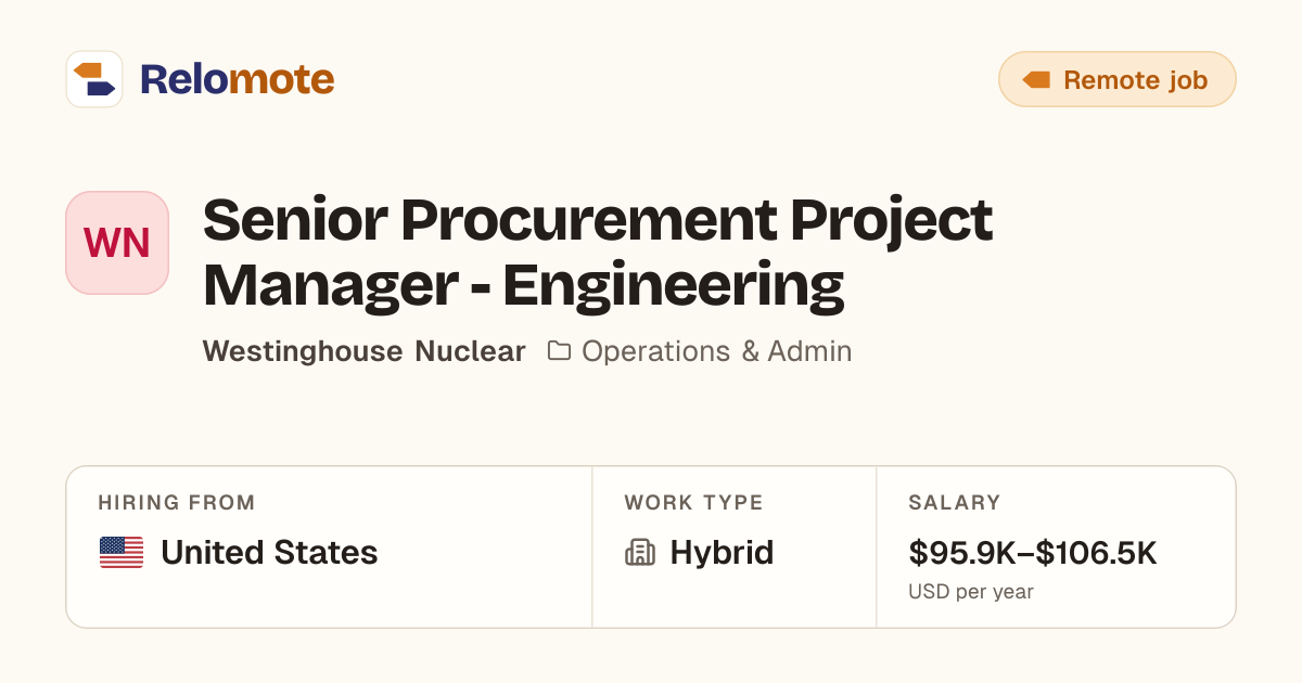 Senior Procurement Project Manager - Engineering at Westinghouse…