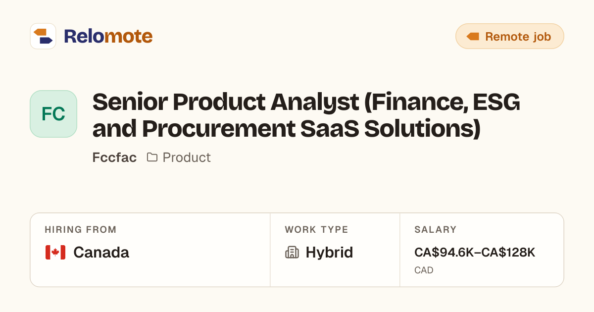 Senior Product Analyst (Finance, ESG and Procurement SaaS Solutions)…
