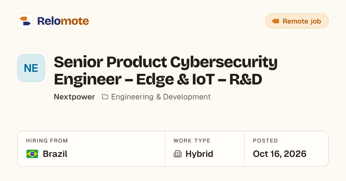 Senior Product Cybersecurity Engineer – Edge & IoT – R&D at Nextpower