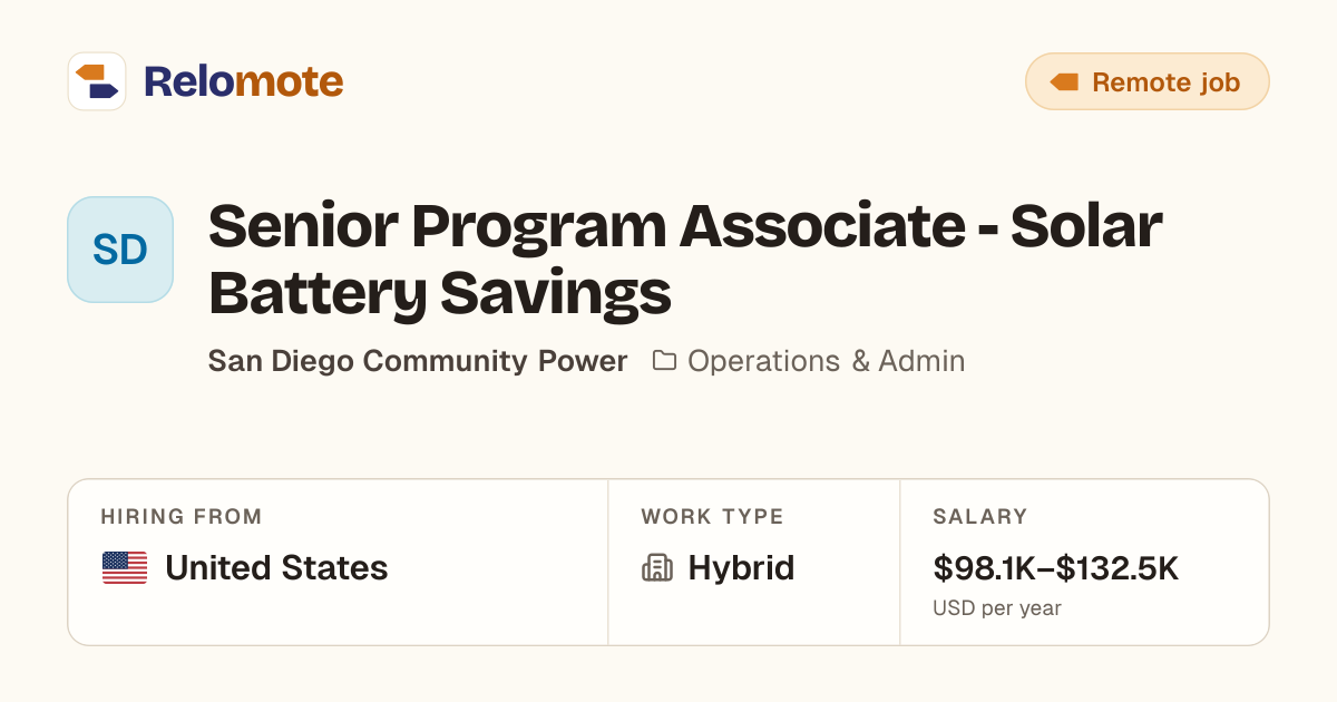 Senior Program Associate - Solar Battery Savings at San Diego…