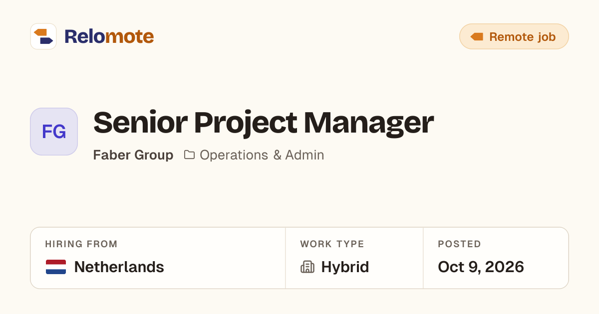 Senior Project Manager at Faber Group | Relomote