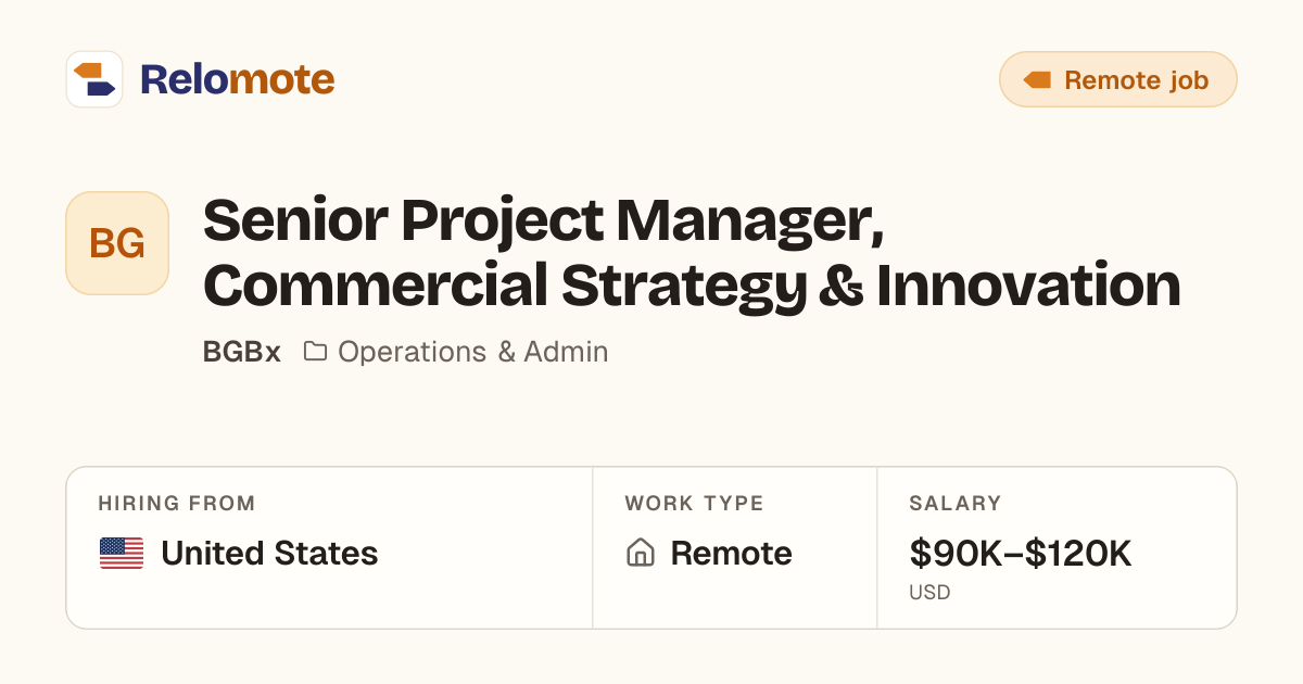 Senior Project Manager, Commercial Strategy & Innovation at BGBx