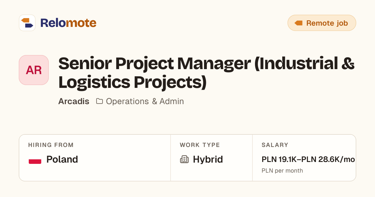 Senior Project Manager (Industrial & Logistics Projects) at Arcadis