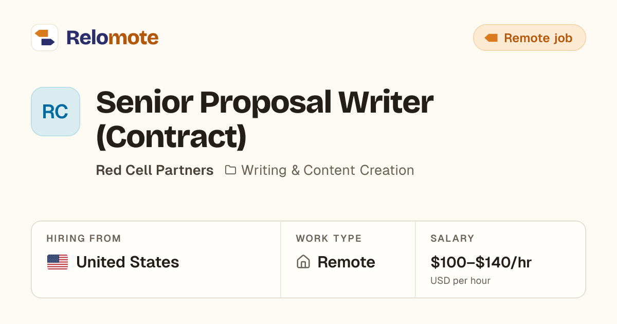 Senior Proposal Writer (Contract) at Red Cell Partners | Relomote