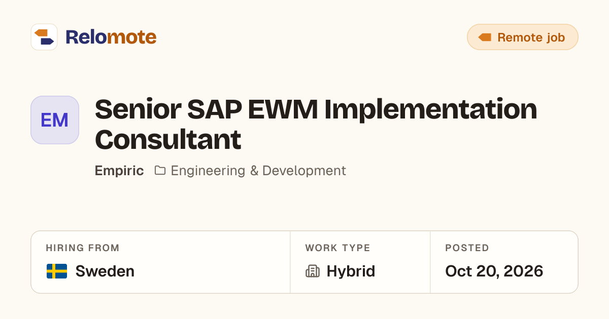 Senior SAP EWM Implementation Consultant at Empiric | Relomote