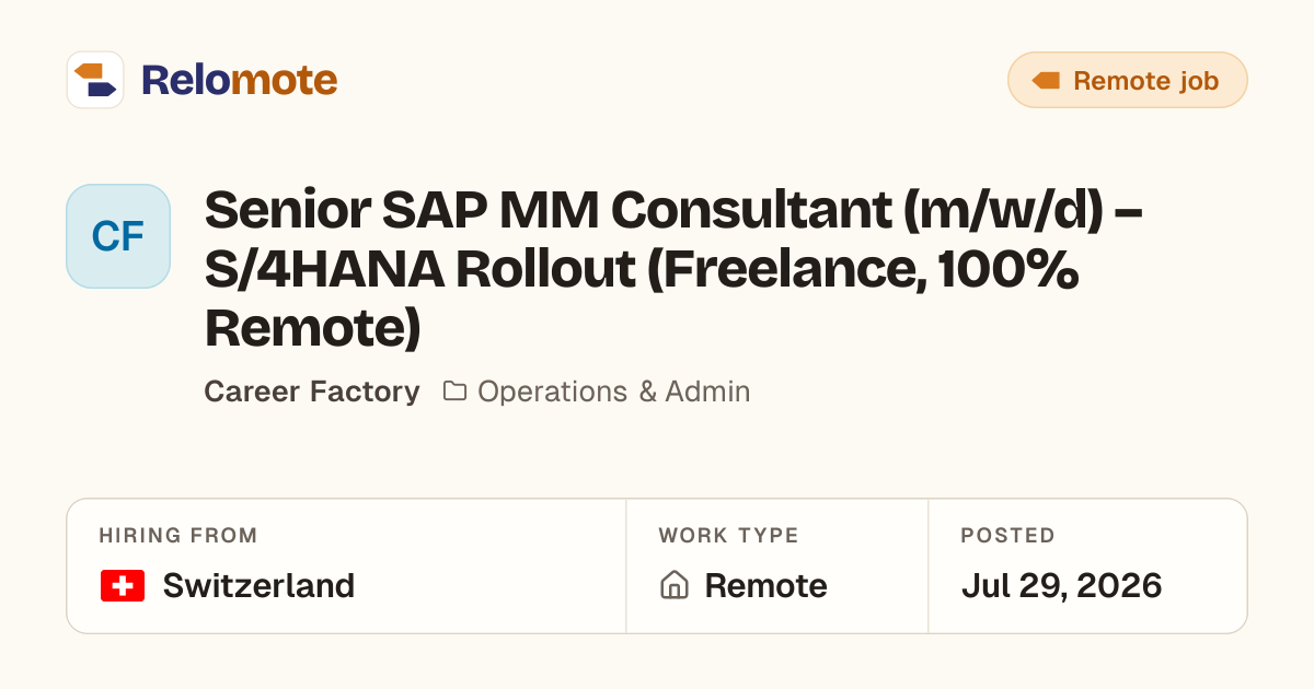 Senior SAP MM Consultant (m/w/d) – S/4HANA Rollout (Freelance, 100%…
