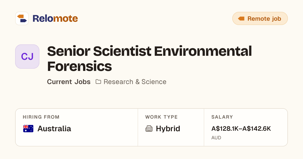 Senior Scientist Environmental Forensics at Current Jobs | Relomote