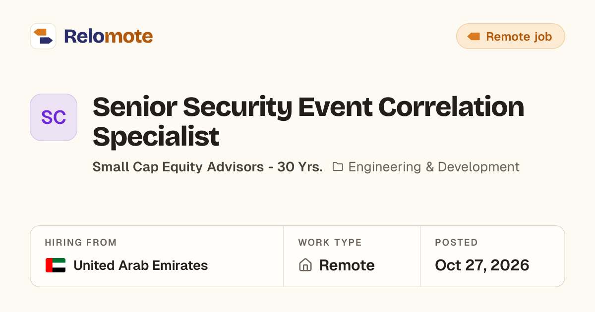 Senior Security Event Correlation Specialist at Small Cap Equity…