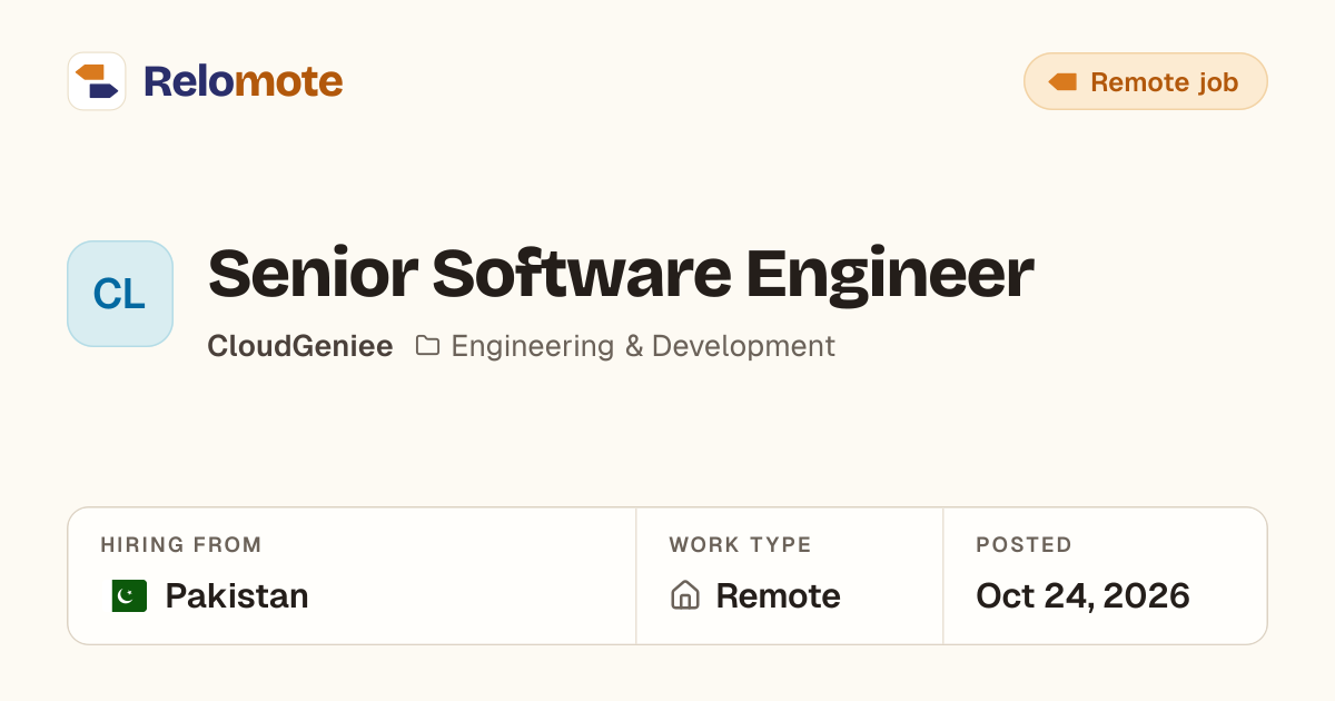 Senior Software Engineer at CloudGeniee | Relomote