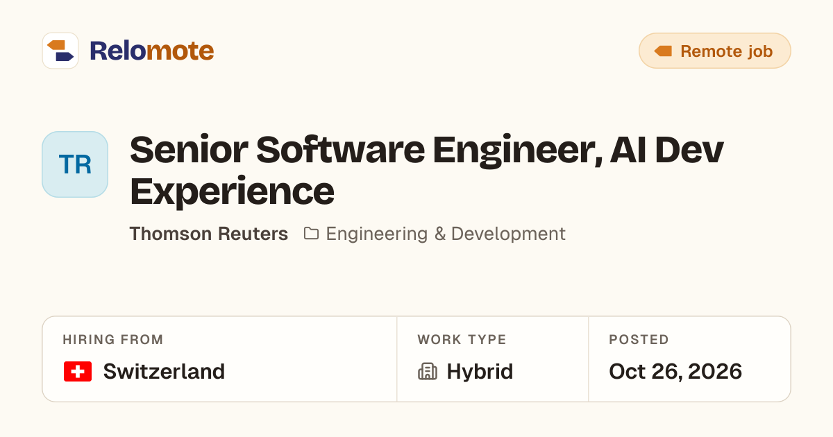 Senior Software Engineer, AI Dev Experience at Thomson Reuters
