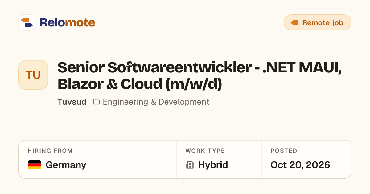 Senior Softwareentwickler - .NET MAUI, Blazor & Cloud (m/w/d) at…