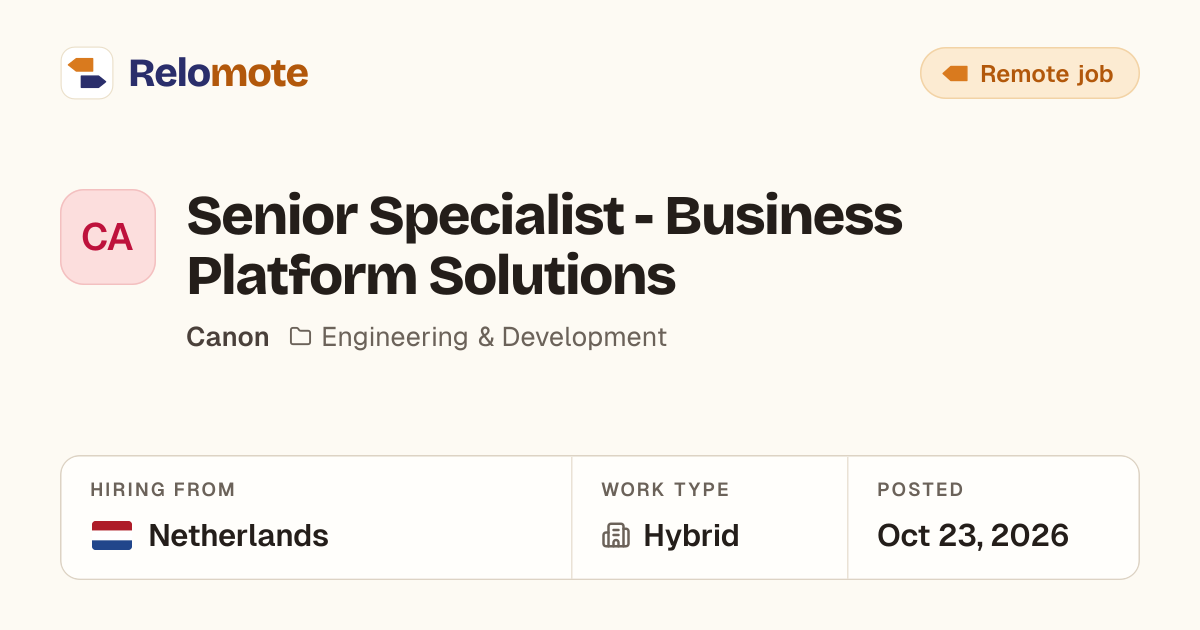 Senior Specialist - Business Platform Solutions at Canon | Relomote