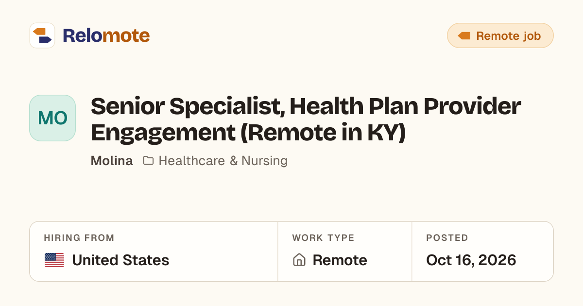 Senior Specialist, Health Plan Provider Engagement (Remote in KY) at…