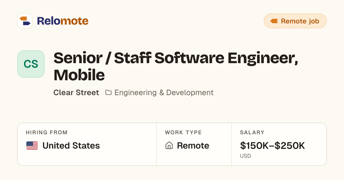 Senior / Staff Software Engineer, Mobile at Clear Street | Relomote