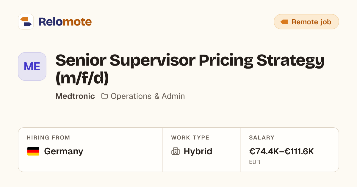 Senior Supervisor Pricing Strategy (m/f/d) at Medtronic | Relomote