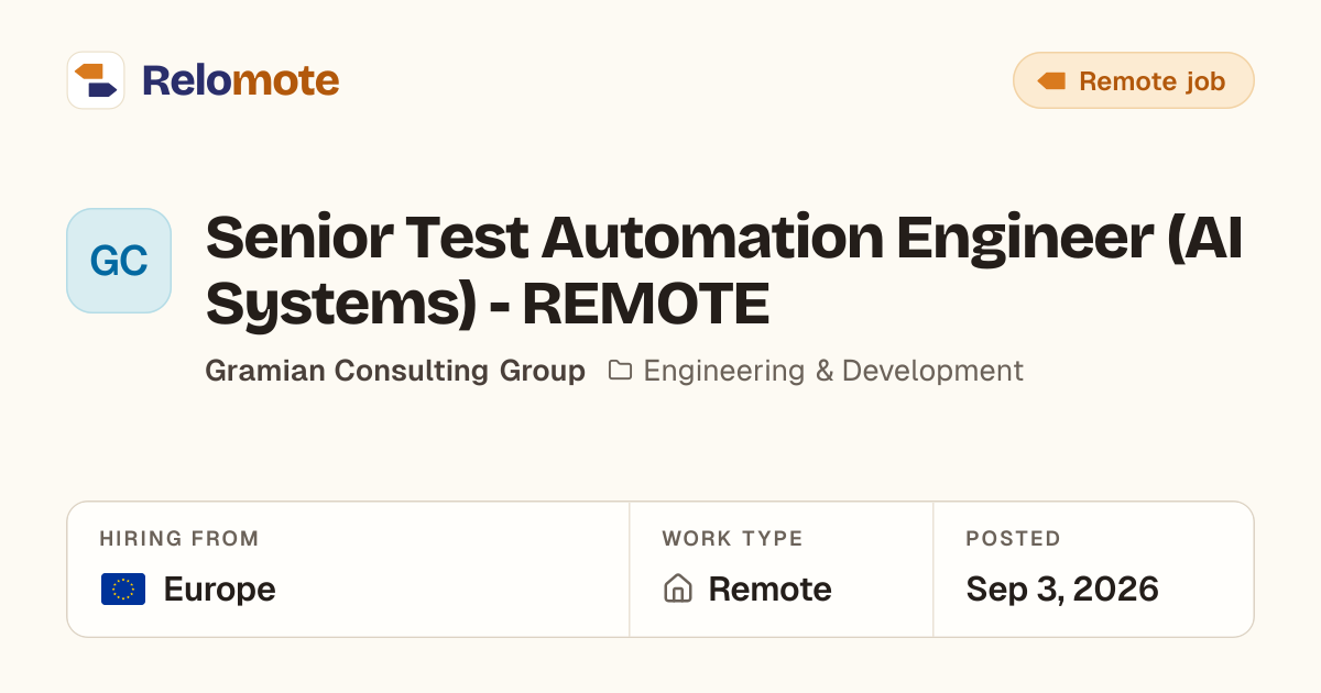 Senior Test Automation Engineer (AI Systems) - REMOTE at Gramian ...