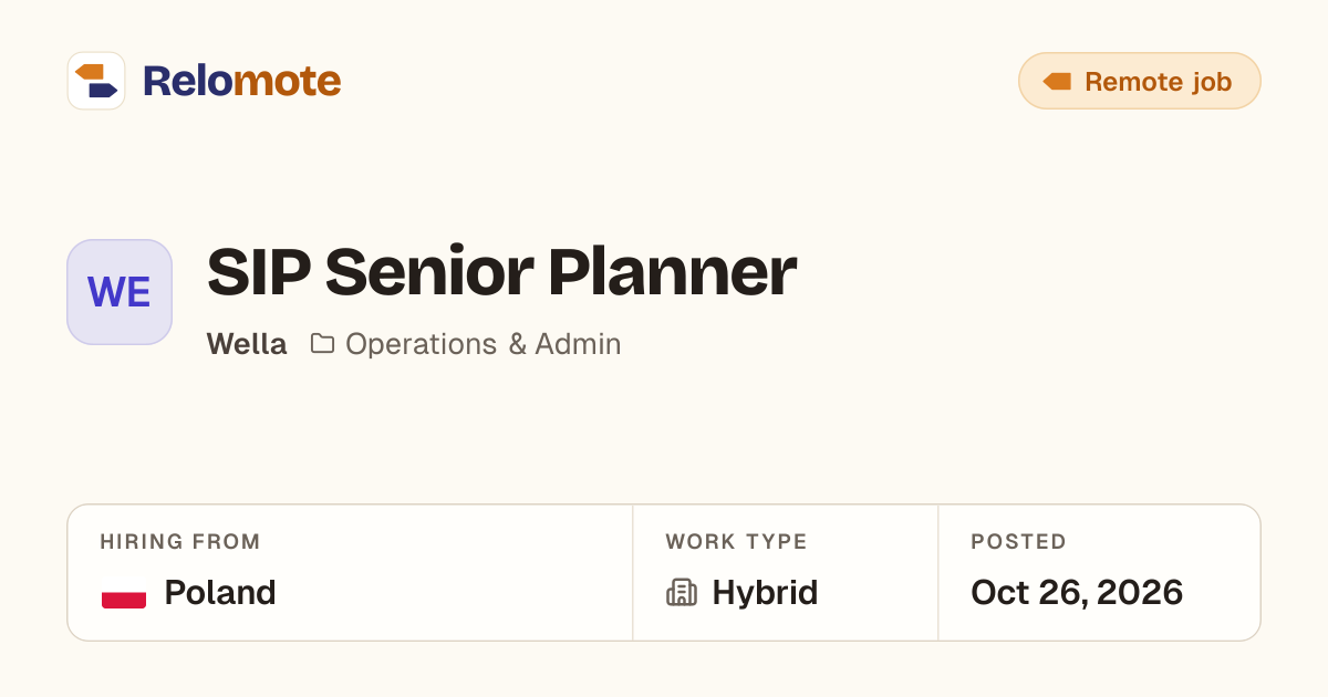 SIP Senior Planner at Wella | Relomote