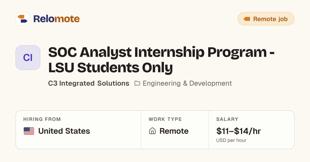 SOC Analyst Internship Program - LSU Students Only at C3 Integrated…
