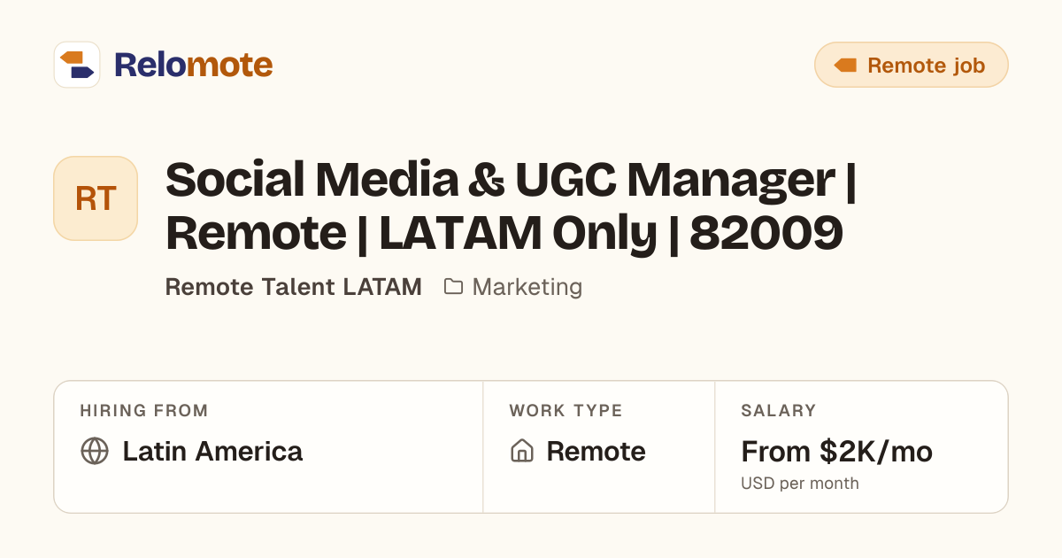 Social Media & UGC Manager | Remote | LATAM Only | 82009 at Remote…