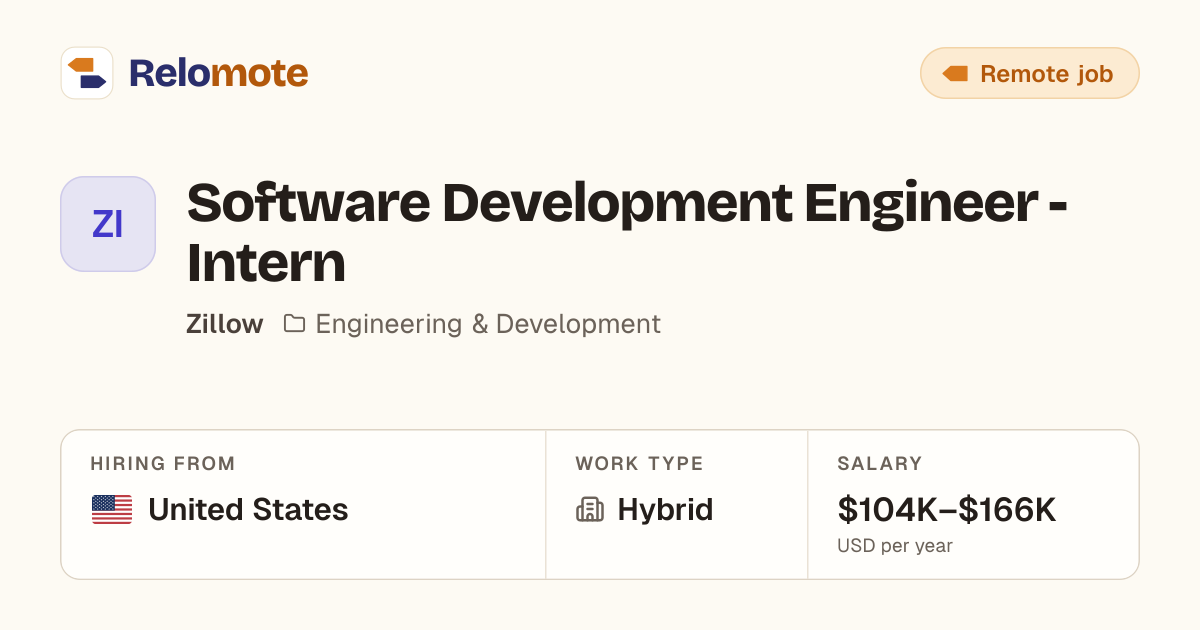 Software Development Engineer - Intern at Zillow | Relomote