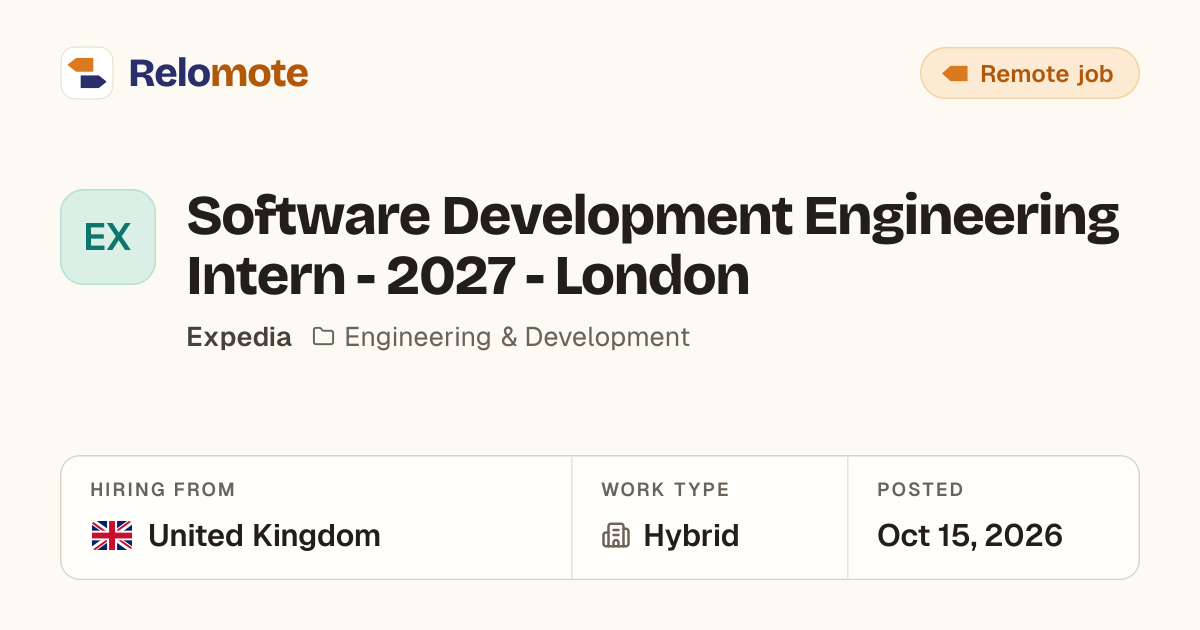 Software Development Engineering Intern - 2027 - London at Expedia