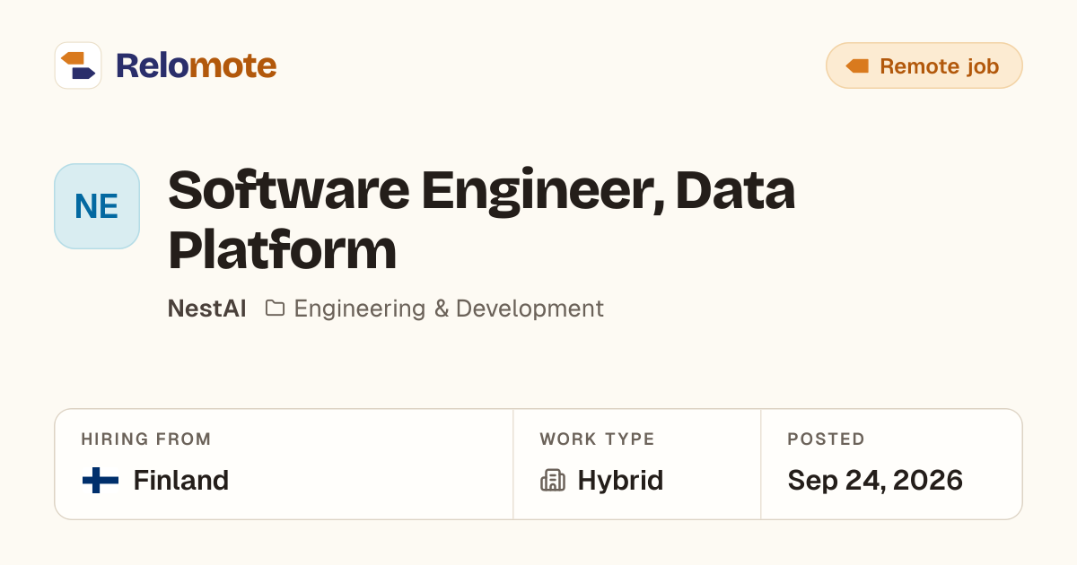 Software Engineer, Data Platform at NestAI | Relomote