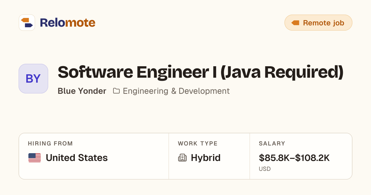 Software Engineer I (Java Required) at Blue Yonder | Relomote