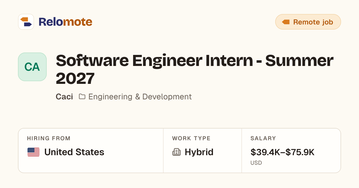 Software Engineer Intern - Summer 2027 at Caci | Relomote
