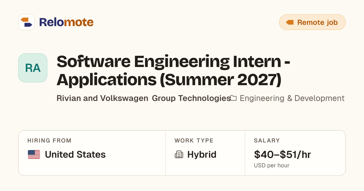 Software Engineering Intern - Applications (Summer 2027) at Rivian…