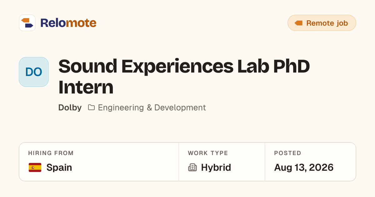 Sound Experiences Lab PhD Intern at Dolby | Relomote