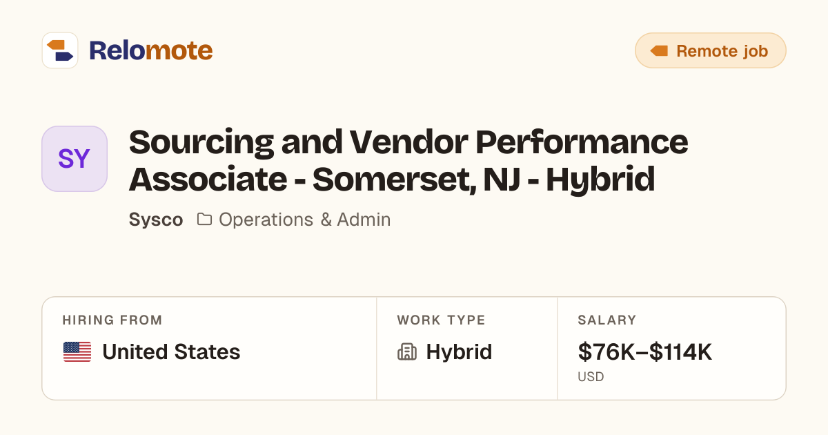 Sourcing and Vendor Performance Associate - Somerset, NJ - Hybrid at…