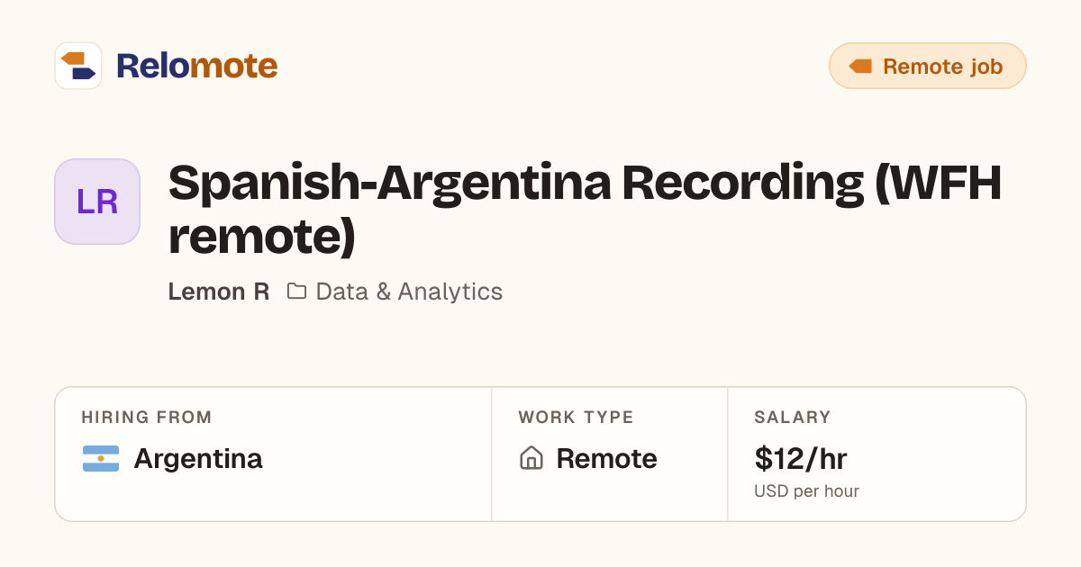 Spanish-Argentina Recording (WFH remote) at Lemon R | Relomote