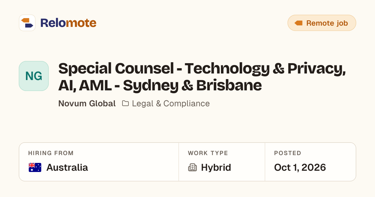 Special Counsel - Technology & Privacy, AI, AML - Sydney & Brisbane…