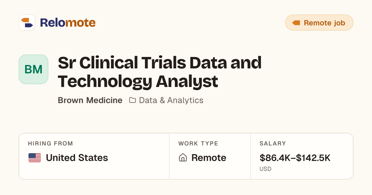 Sr Clinical Trials Data and Technology Analyst at Brown Medicine