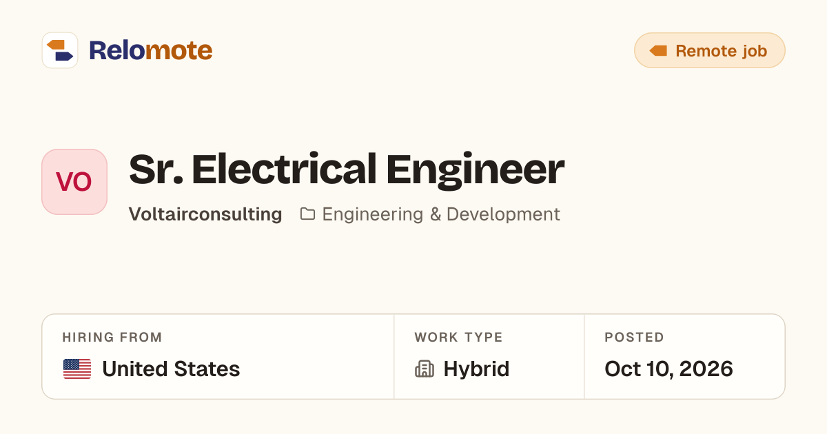 Sr. Electrical Engineer at Voltairconsulting | Relomote