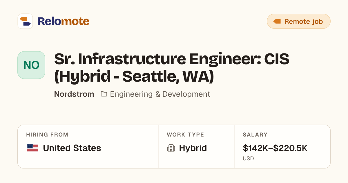 Sr. Infrastructure Engineer: CIS (Hybrid - Seattle, WA) at Nordstrom