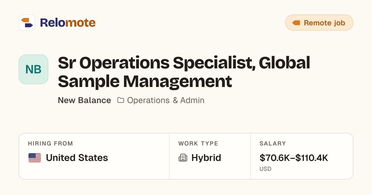 Sr Operations Specialist, Global Sample Management at New Balance