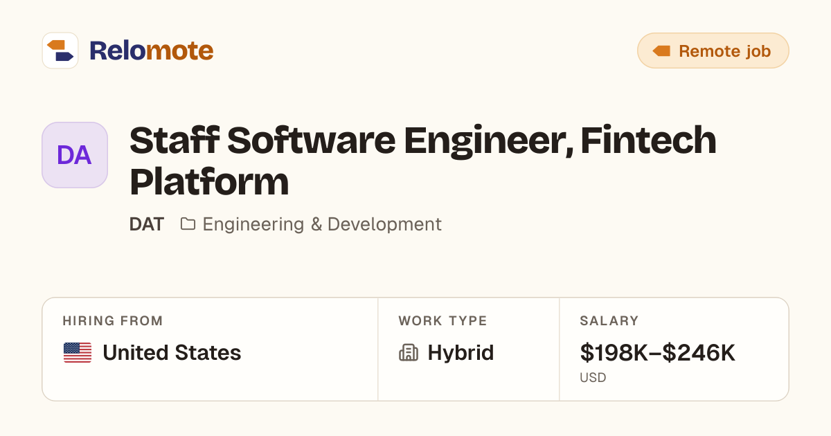 Staff Software Engineer, Fintech Platform at DAT | Relomote