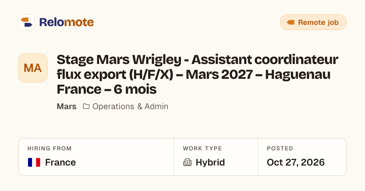 Stage Mars Wrigley - Assistant coordinateur flux export (H/F/X)
