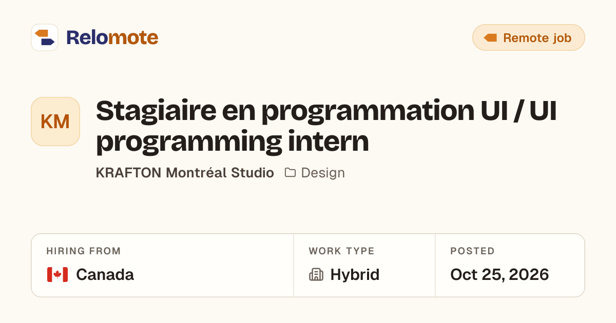 Stagiaire en programmation UI / UI programming intern at KRAFTON…
