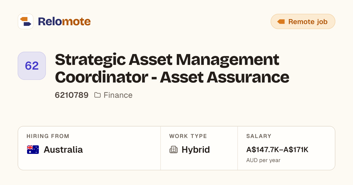 Strategic Asset Management Coordinator - Asset Assurance at 6210789