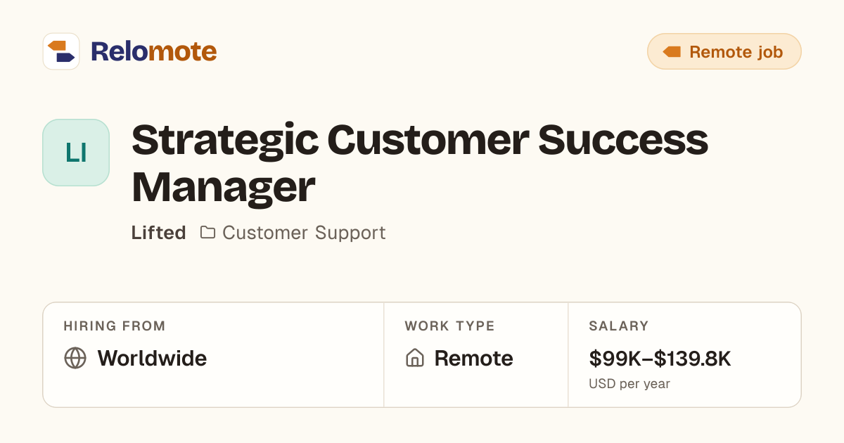 Strategic Customer Success Manager at Lifted | Relomote