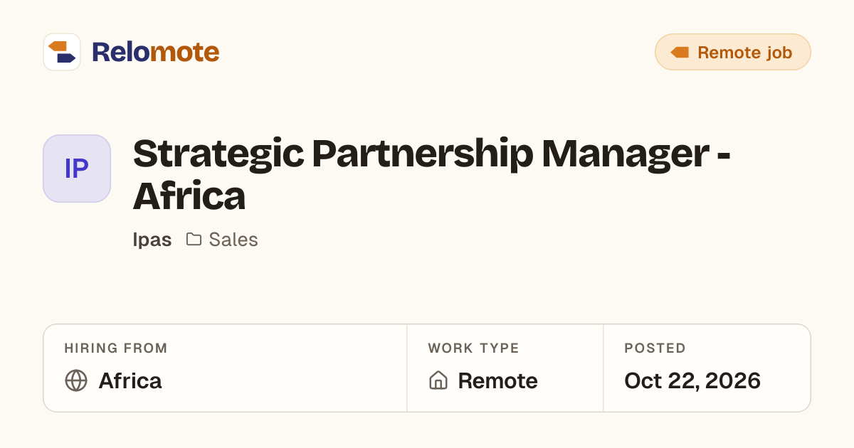 Strategic Partnership Manager - Africa at Ipas | Relomote