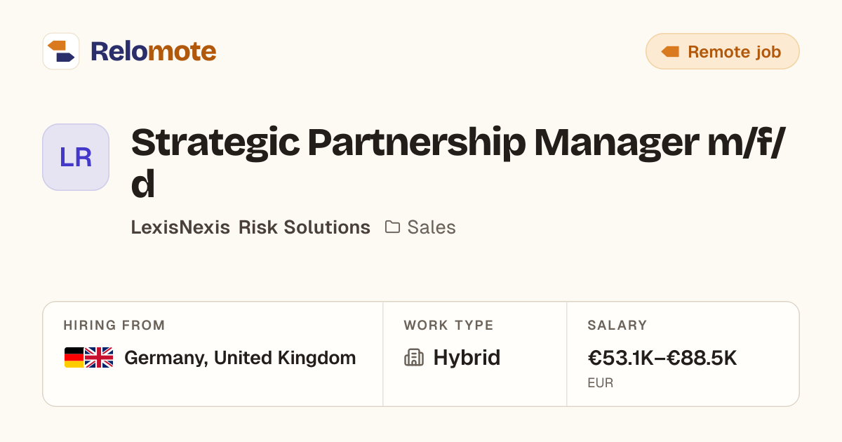 Strategic Partnership Manager m/f/d at LexisNexis Risk Solutions
