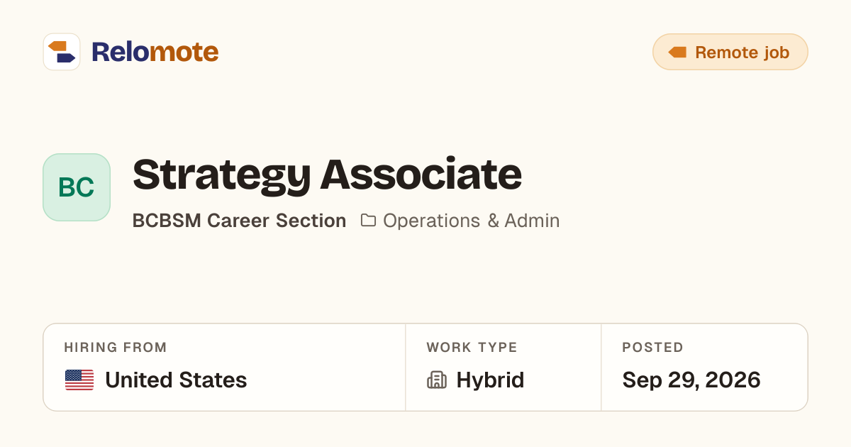 Strategy Associate at BCBSM Career Section | Relomote