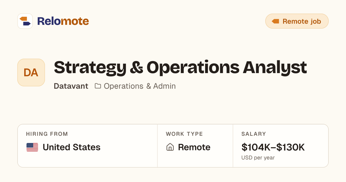 Strategy & Operations Analyst at Datavant | Relomote