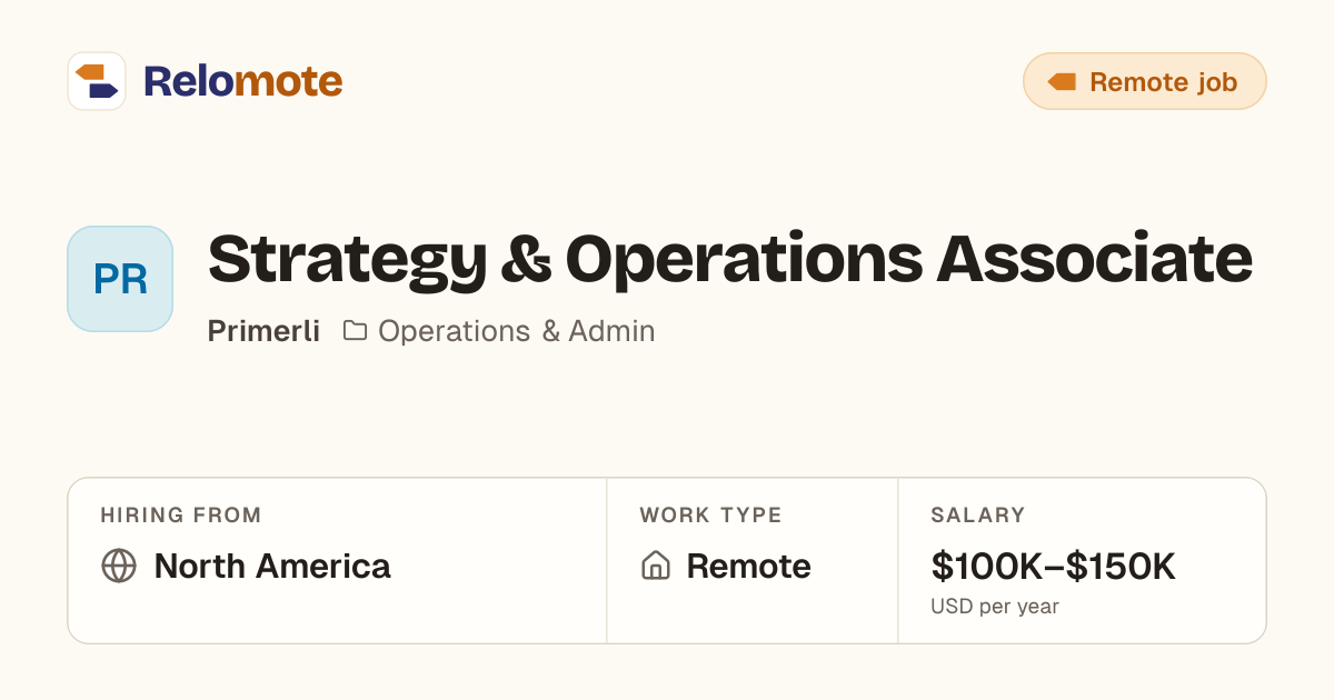 Strategy & Operations Associate at Primerli | Relomote