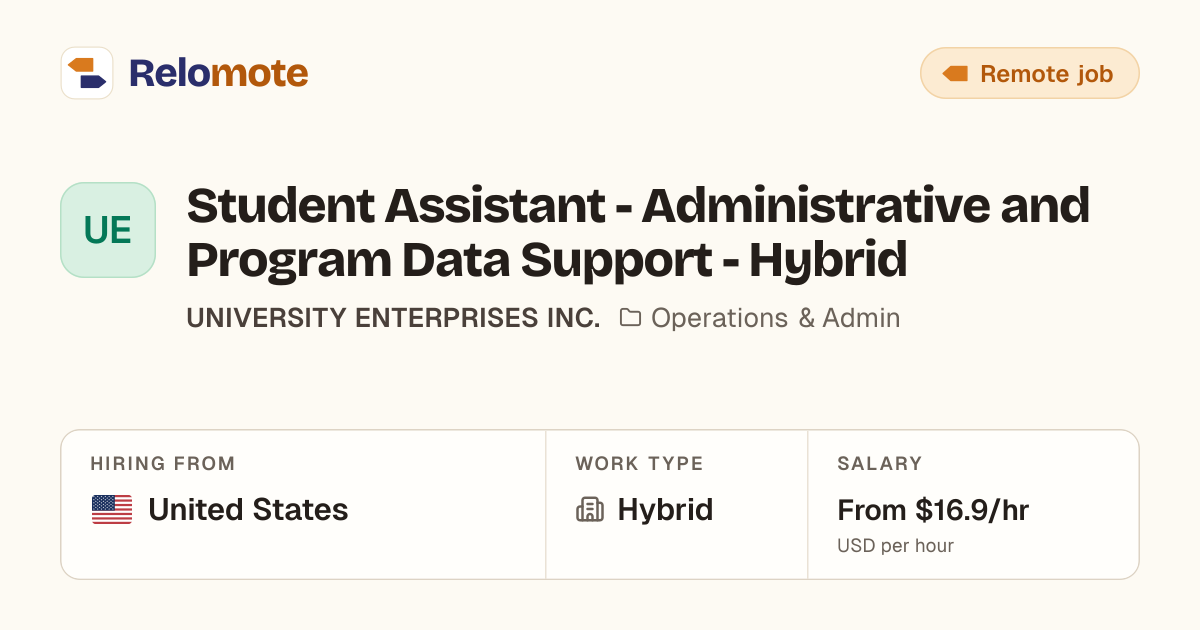 Student Assistant - Administrative and Program Data Support - Hybrid…