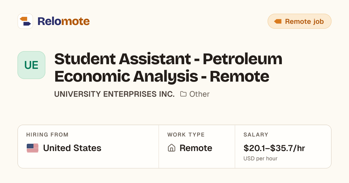 Student Assistant - Petroleum Economic Analysis - Remote at…